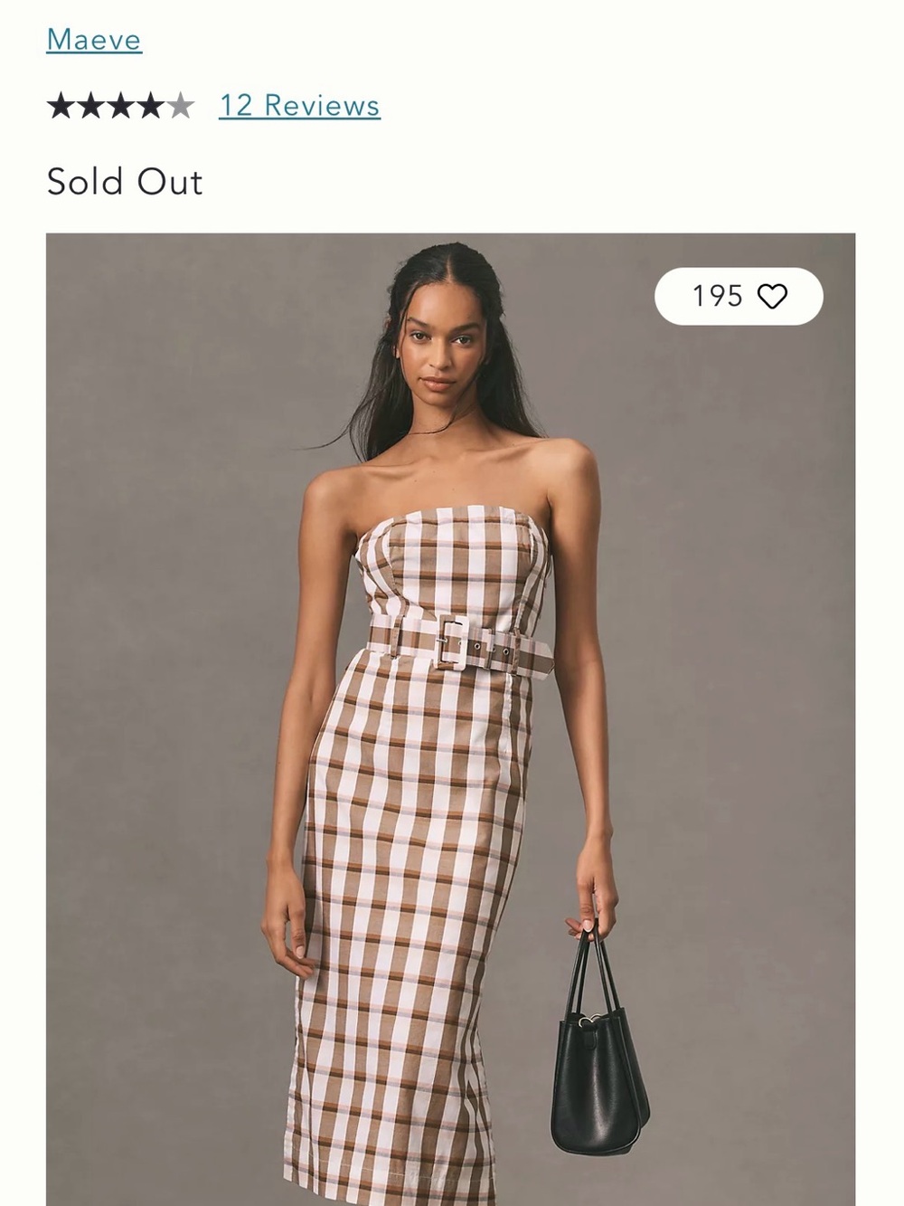 Maeve Strapless Brown Gingham Belted Midi Dress